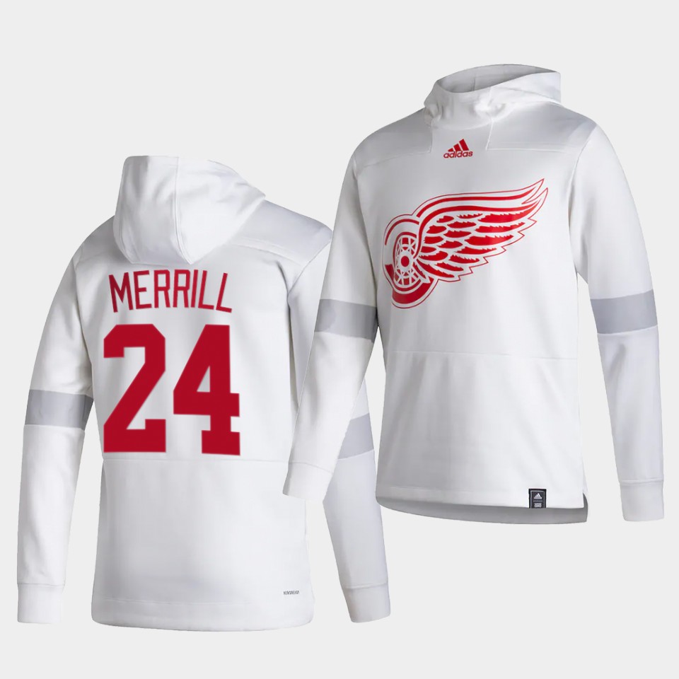 Men Detroit Red Wings #24 Merrill White NHL 2021 Adidas Pullover Hoodie Jersey